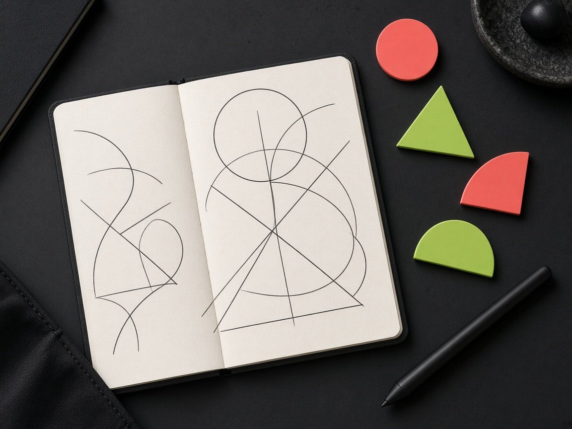 Sketchbook with geometric shapes and vector color chips
